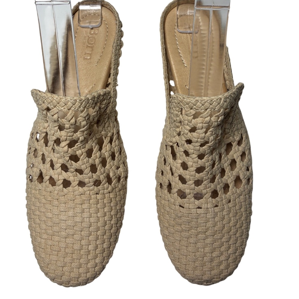 Born Woven Textile Mules Tan Round Toe Slip On Flats Boho Women's Size 6